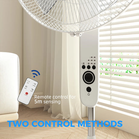 HOMCOM 124cm Pedestal Fan with Sleep Mode, Oscillating Standing Fan with 3 Modes, Remote Control, Adjustable Height, White