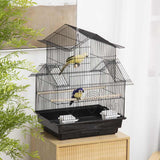 PawHut Metal Bird Cage with Plastic Swing Perch Food Container Tray Handle for Finch Canary Budgie 50.5 x 40 x 63cm Black