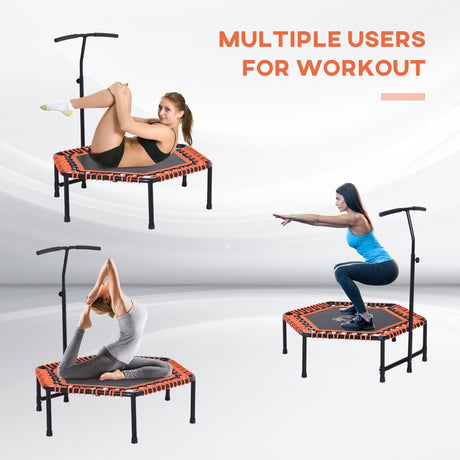 HOMCOM Mini Trampoline W/Adjustable Handle Bar - Black/Orange