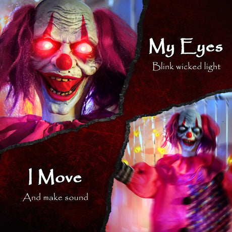 Outsunny 57 Scary Animated Clown Decoration - Pink/Purple