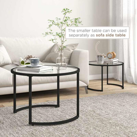 HOMCOM Two-Piece Nest of Glass-Top Coffee Tables