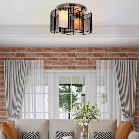 HOMCOM Modern Chandelier, Semi-Flush Mount Ceiling Light with 2 Light, E27 Bulb Base for Hallway, Dining Room, Living Room, White and Black