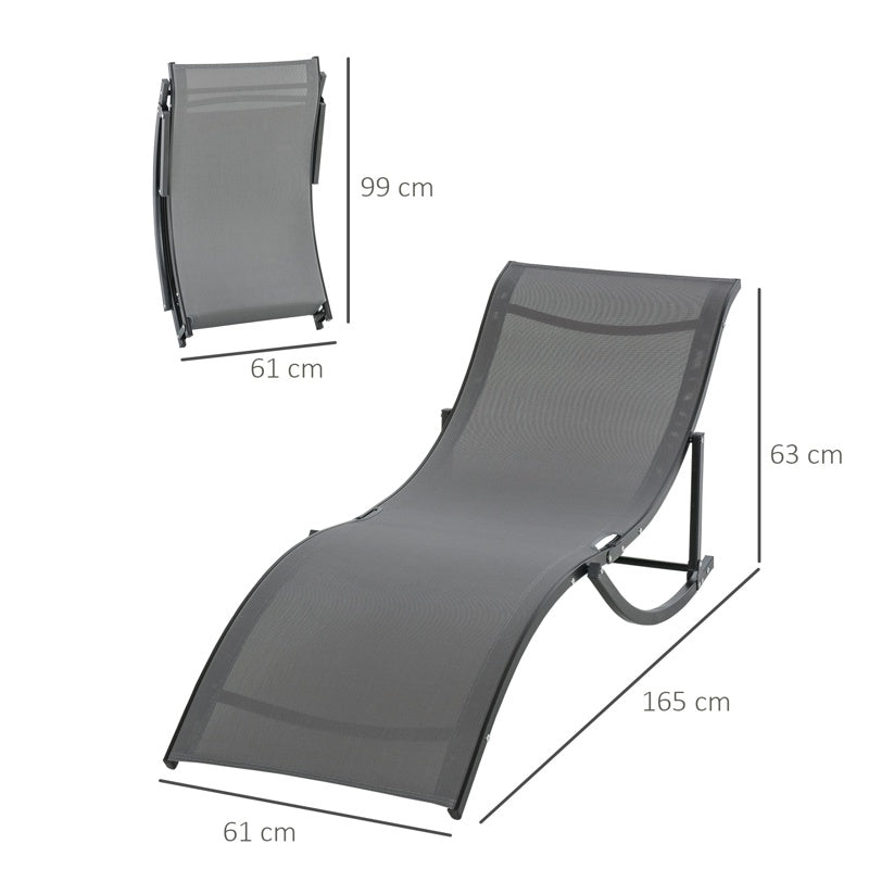 Outsunny Set of 2 S-shaped Foldable Lounge Chair Sun Lounger Reclining Outdoor Chair for Patio Beach Garden, Grey