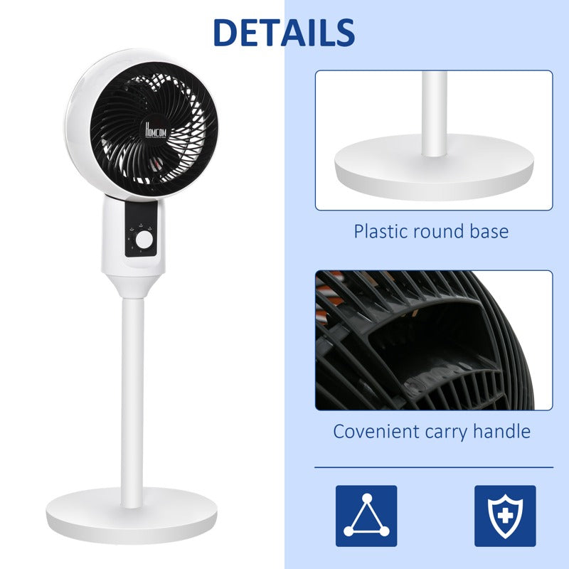 HOMCOM 9'' Air Circulator Fan 3 Speed, 70° Oscillation 90° Vertical Tilt, Carry Handle, Pedestal Fan, Air Circulator for Living Room, Bedroom, Office, White