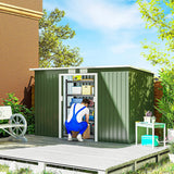 Outsunny 9ft x 4ft Metal Garden Shed, Outdoor Tool House with Foundation Kit, Ventilations and Double Doors, Light Green