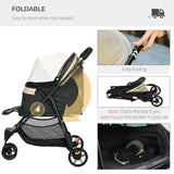 PawHut Foldable Pet Stroller w/ Rain Cover, for XS Dogs, S Dogs - Khaki