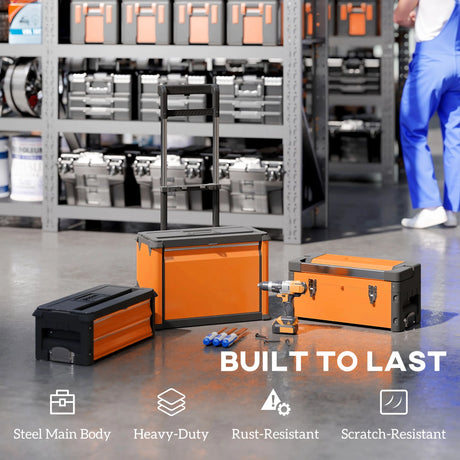 HOMCOM 3-in-1 Stackable Rolling Tool Box - Orange
