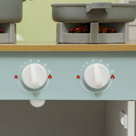 AIYAPLAY Toy Kitchen, Pretend Role Play Kitchen with Hob, Sound, Light, Coffee Machine, Ice Maker, Microwave