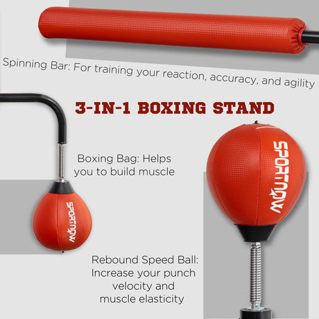 SPORTNOW Boxing Bag, Freestanding Punching Bag, with Reflex Bar, Speed Balls, Red