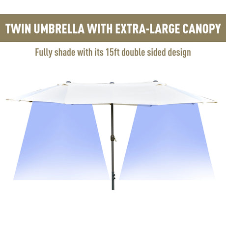 Outsunny 4.6M Sun Umbrella Canopy Double-sided Crank Sun Shade w/ Cross Base Off White