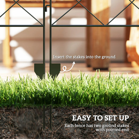 Outsunny Steel Decorative Outdoor Picket Fence Panels Set of 4, Black