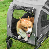 PawHut 2-In-1 Pet Bike Trailer Dog Stroller Pushchair with Universal Wheel Reflector Flag Grey