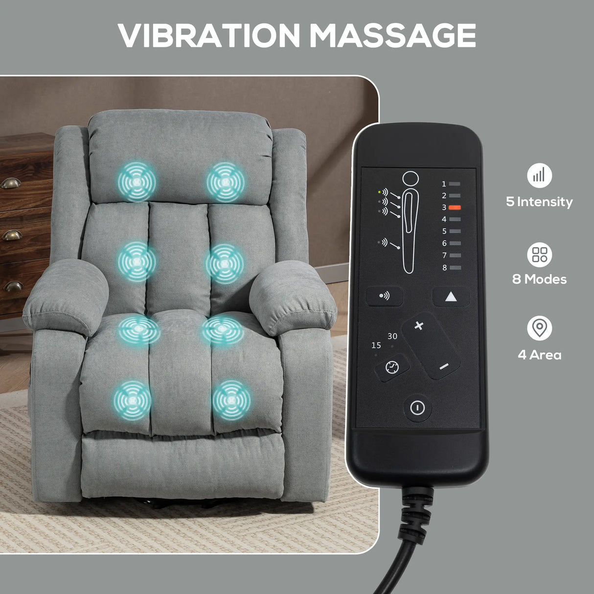 HOMCOM Eight-Point Massage Electric Lift Chair - Light Grey