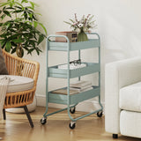 HOMCOM 3-Tier Storage Trolley on Wheels, Rolling Utility Cart with Mesh Backets for Kitchen, Bathroom, Bedroom, Light Green