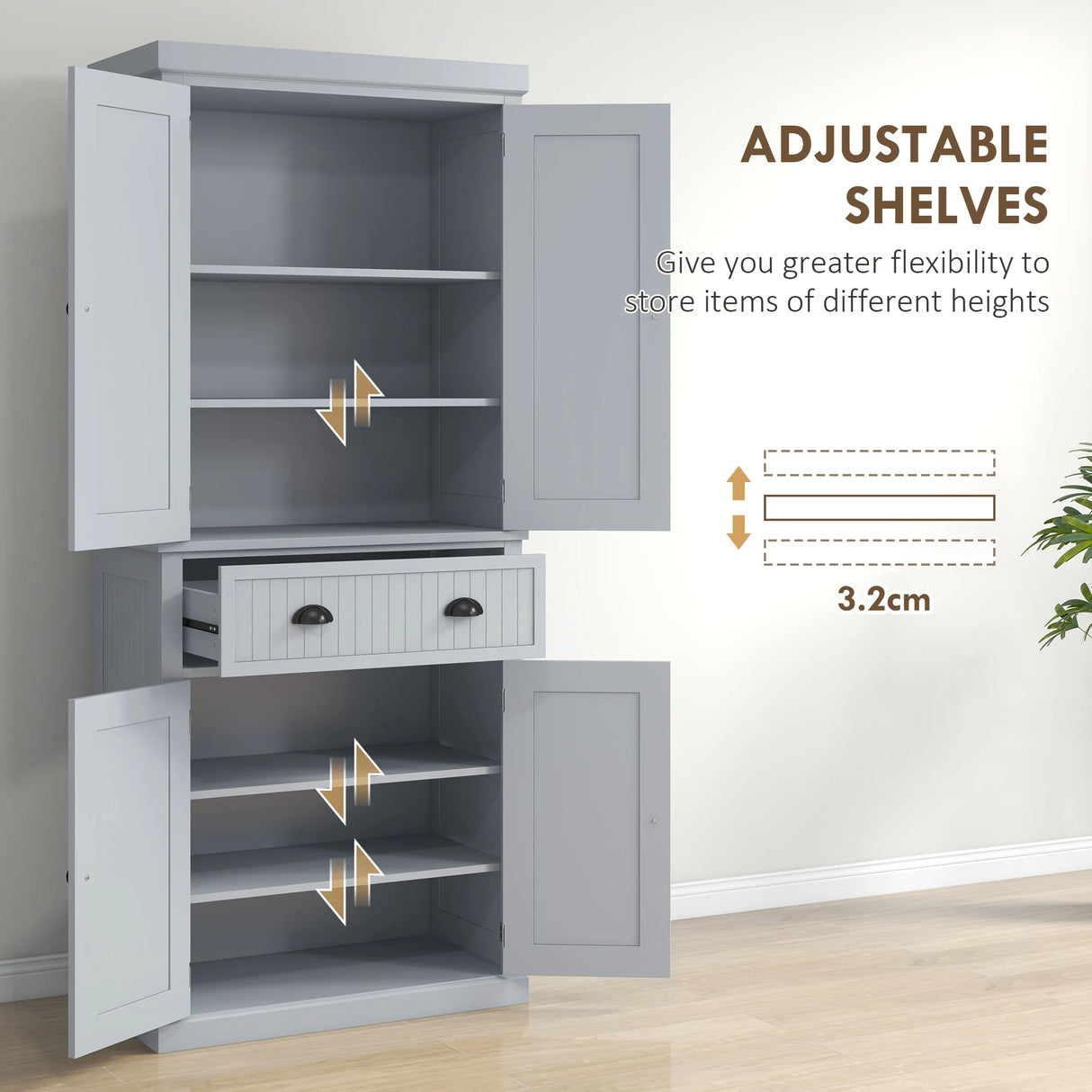 HOMCOM Multi-Storage Mid-Century Kitchen Cabinet - Grey