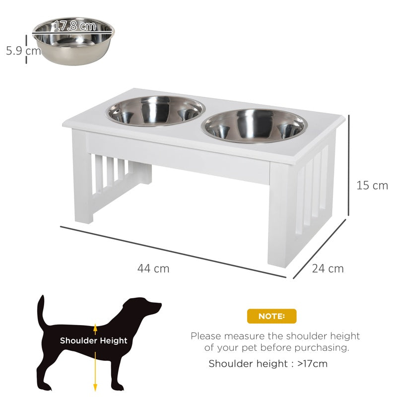 PawHut Raised Dog Feeding Bowls with Stand, Stainless Steel for  Extra Small and Small Dog, 44L x 24W x 15H cm - White