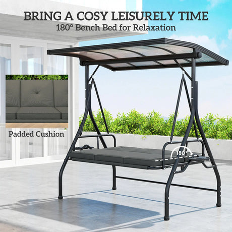 Outsunny Convertible Three-Seater Swing Bench Bed - Dark Grey