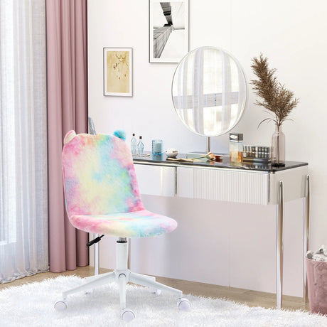 Vinsetto Fluffy Unicorn Office Chair with Mid-Back and Swivel Wheel, Cute Desk Chair, Rainbow Multi-Colored