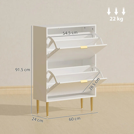 HOMCOM Narrow Shoe Cabinet with 2 Flip Drawers - White