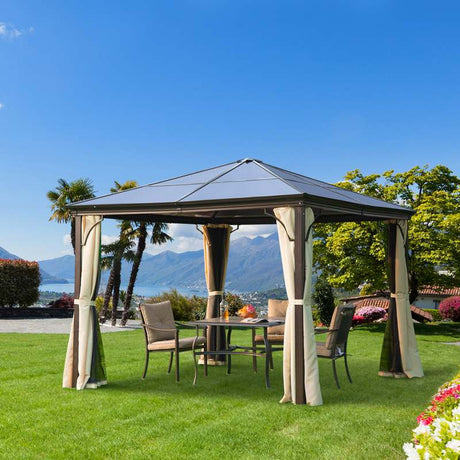 Outsunny 3x3 m Gazebo W/Mosquito Net-Brown/Black/Beige