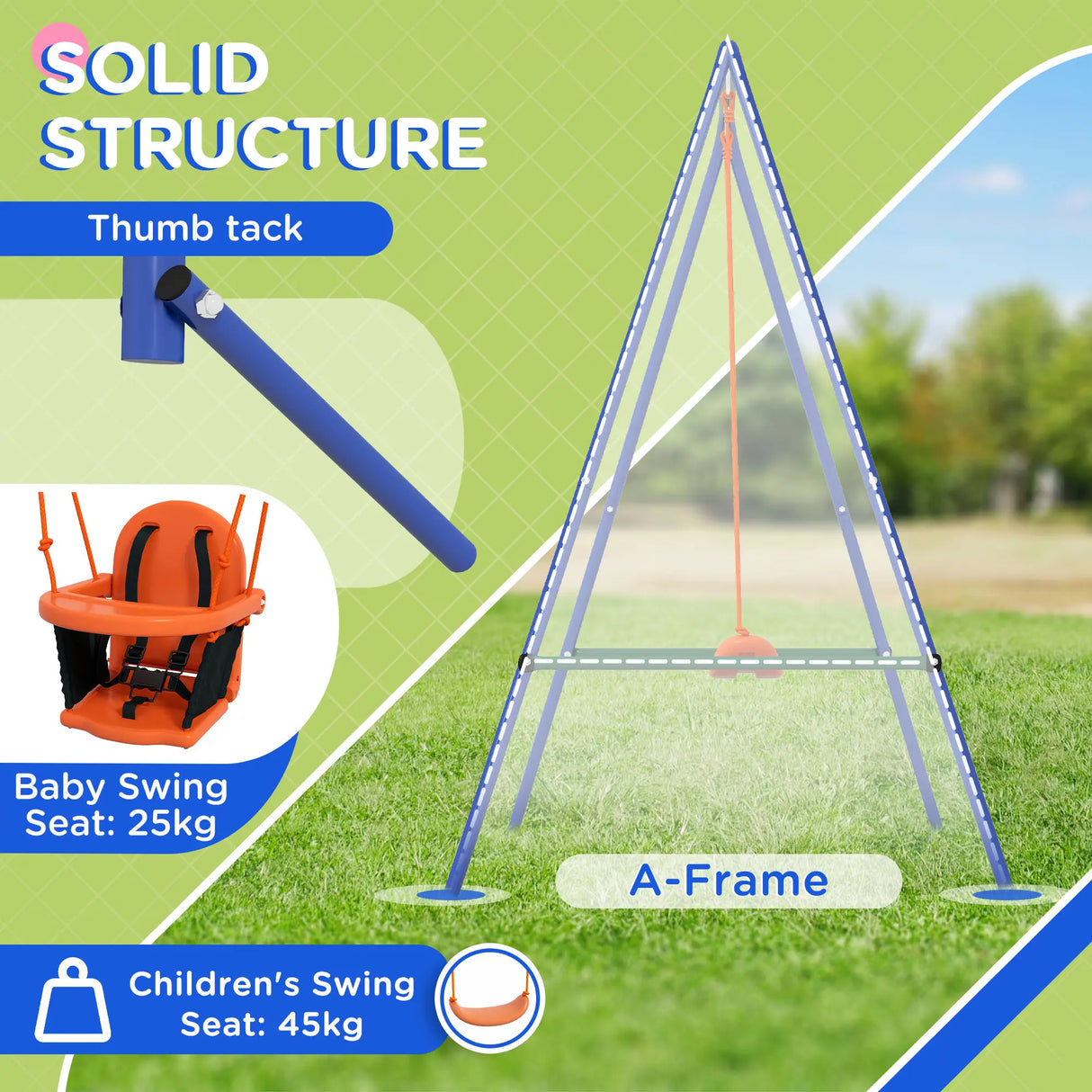 Outsunny Two-In-One Toddler Garden Swing, with Comfortable Seat, Safety Belt - Orange and Blue