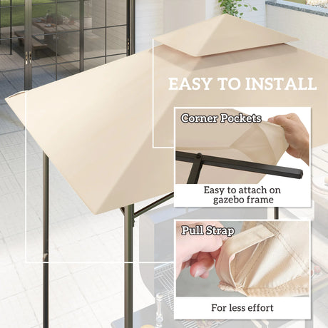 Outsunny Grill Gazebo Replacement Canopy Roof for 1.5 x 2.4m Frame, UPF50+ Protection, Double Tiered 5' x 8' Outdoor BBQ Gazebo Cover Replacement, TOP COVER ONLY, Beige
