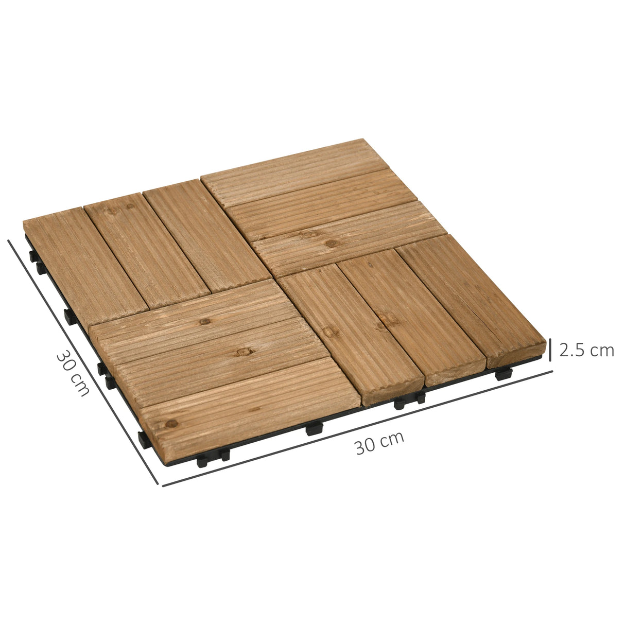 Outsunny 27 Pcs Wooden Interlocking Decking Tiles, Outdoor Flooring Tiles for Patio, Balcony, Terrace, Hot Tub, 30 x 30 cm per Piece, 2.5 per Pack, Brown
