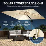 Outsunny 3 x 3 m Garden Cantilever Parasol w/ Light, Cover, UPF50+ Patio Umbrella w/ Wind Protection, 360 Rotation, Cream White
