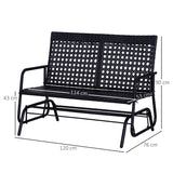 Outsunny 2 Seater PE Rattan Glider Bench, Outdoor Loveseat Chair with Steel Frame, Porch Rocking Glider for 2 Person with Armchair, High Back, Black