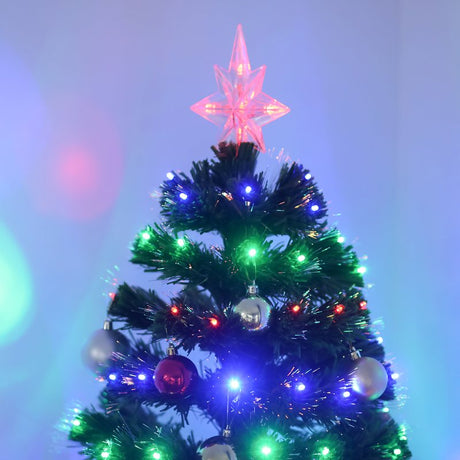 HOMCOM 5 Feet Prelit Artificial Christmas Tree with Multi-Coloured Fiber Optic LED Light, Holiday Home Xmas Decoration, Green