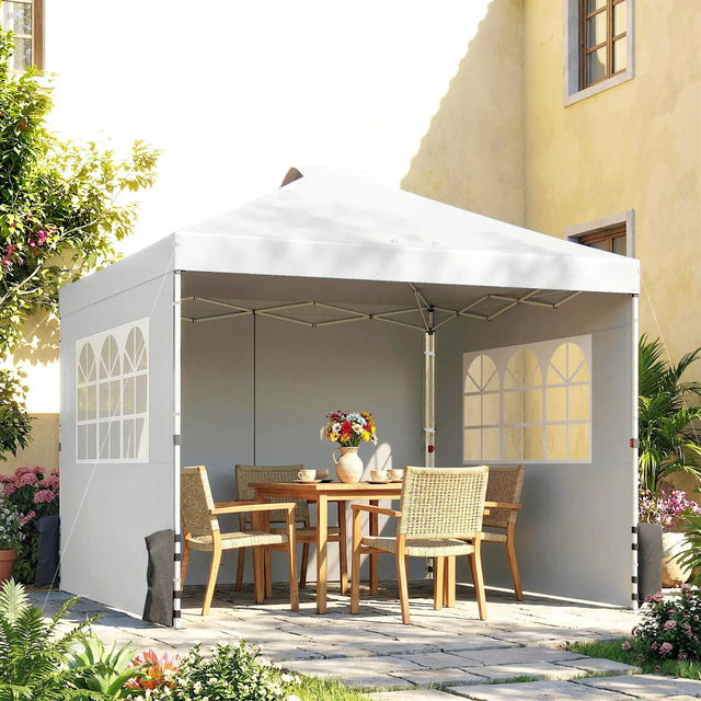 Outsunny Pop Up Gazebo Waterproof Height Adjustable Canopy with 3 Sidewalls Wheeled Bag for Parties 3 x 3 m White