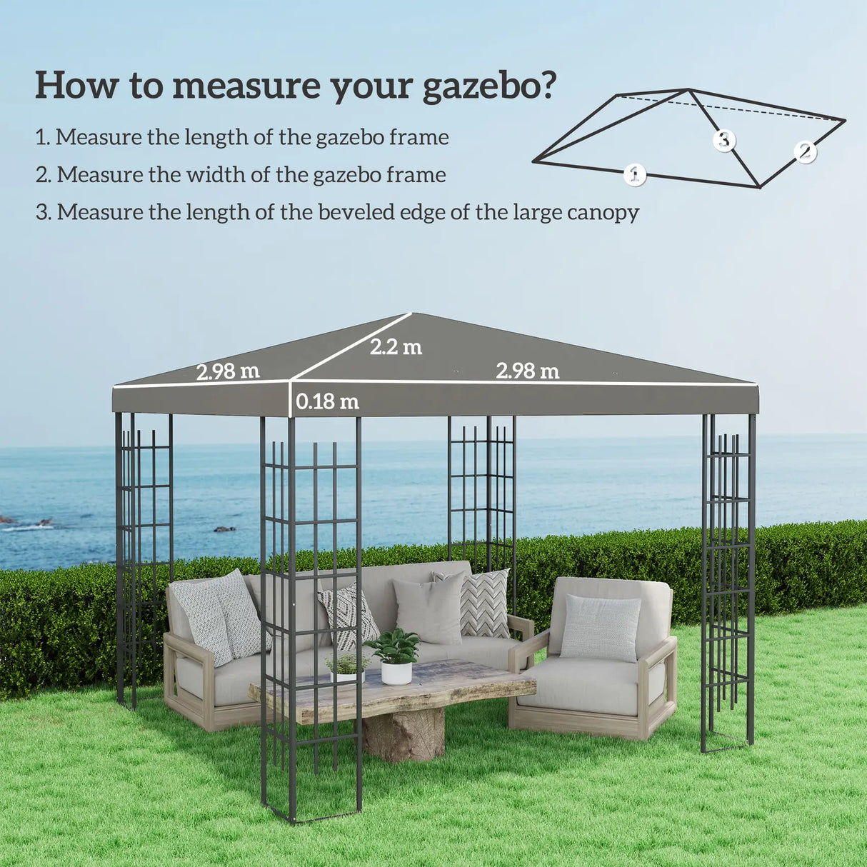 Outsunny 3 x 3(m) Gazebo Frame Replacement - Grey