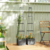 Outsunny 2 Pack Raised Garden Bed with Trellis, Plastic Outdoor Planter Box with Removable Drainage Tray