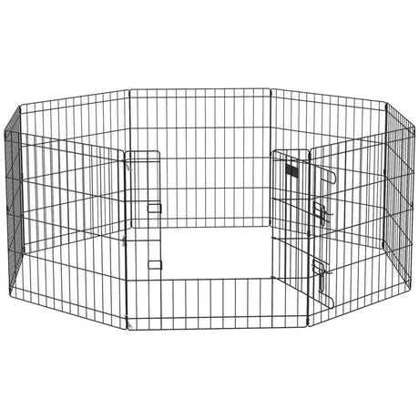 PawHut Dog Playpen, Puppy Pen, Eight-Panel Metal Fence, for Small Dogs, Indoors, Outdoors - Black