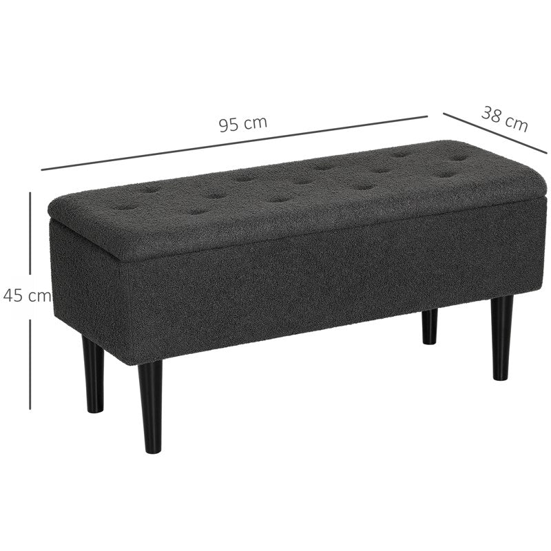 HOMCOM 47L Teddy Fleece Storage Ottoman - Dark Grey