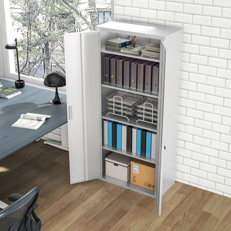 HOMCOM Five Shelf Lockable Steel Office Cabinet - White