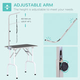 PawHut 32" Foldable Dog Grooming Table Pet Drying Beauty Table Adjustable Fixed Arm Rubber Top, Black