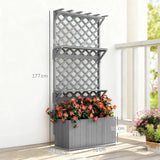 Outsunny 52L Wooden Planter, with Trellis and Shelves - Grey