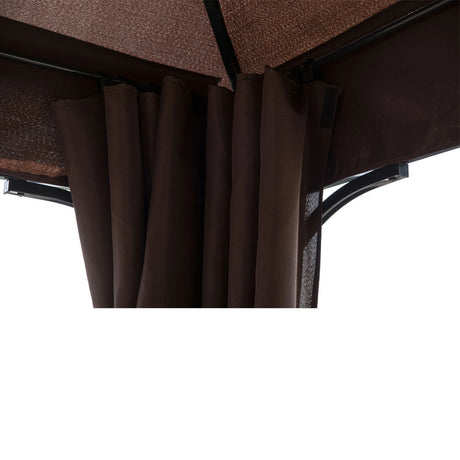 Outsunny 3 x 3(m) Garden Gazebo, Outdoor Gazebo Canopy Shelter with Curtains and Steel Frame for Lawn, Yard and Deck, Coffee