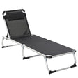 Outsunny Foldable Outdoor Sun Lounger, Reclining Lounge Chair Camping Bed Cot with Pillow 4-Level Adjustable Back Aluminium Frame, Black