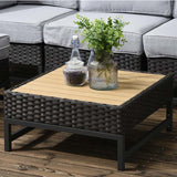 Outsunny 5 Piece Outdoor PE Rattan Corner Sofa Set with Cushions, Wicker Rattan Garden Furniture  with Wood-Effect Top Table, Brown