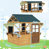 AIYAPLAY Wooden Playhouse for Kids, Foldable Wendy House with Windows, Working Door, Service Stations, Rain Covers, Brown