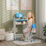 HOMCOM Kids Adjustable Desk and Chair Set, Book Stand, Pen Slot - Blue