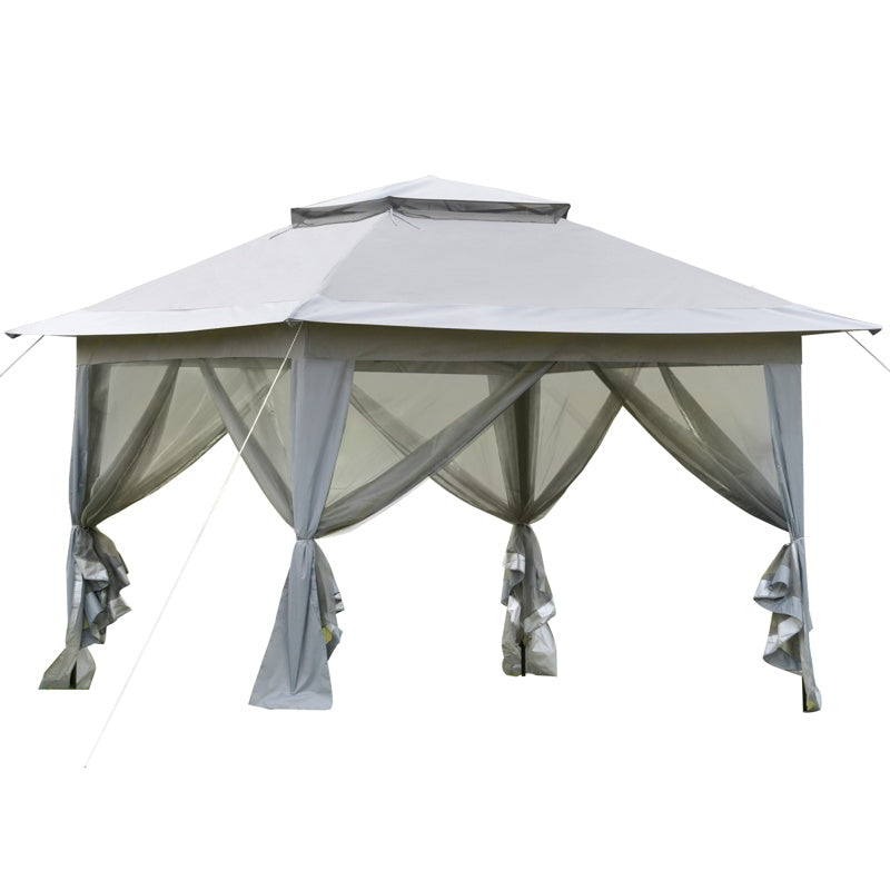 Outsunny 3.6 x 3.6 m Pop up Gazebo with Netting, Height Adjustable Party Tent Instant Canopy Sun Shade Shelter, Grey