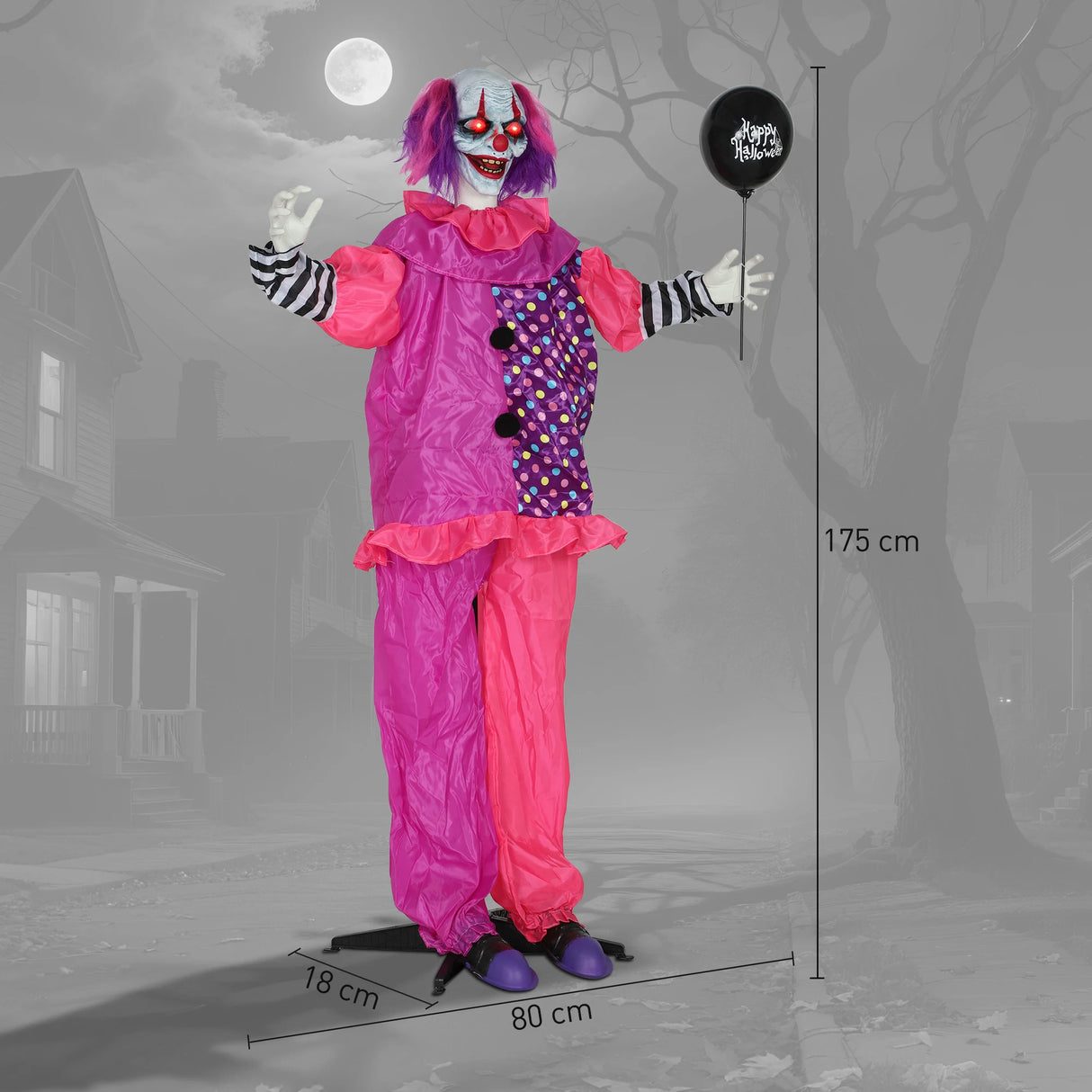 Outsunny 57 Scary Animated Clown Decoration - Pink/Purple