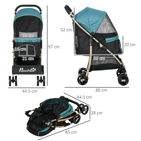 PawHut Pet Stroller for Small and Miniature Dogs, with Rain Cover - Dark Green