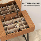 HOMCOM Vanity Desk with Flip-Up Mirror, Industrial Dressing Table with 16 Small Compartments for Bedroom, Natural Wood Effect