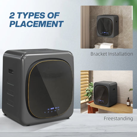 HOMCOM 4kg Vented Tumble Dryer with Deodorize, Smart Mode, 800W Compact Tumble Dryer with Stainless Steel Tub, Front Load, for Flat, Home, RVs, Grey