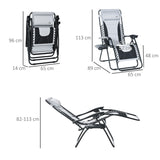 Outsunny Foldable Reclining Garden Chair, Zero Gravity Chair with Padded Seat, Cup Holder, Adjustable Backrest, Pillow for Outdoor, Patio, Deck, Light Grey