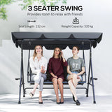 Outsunny 3 Seater Swing Chair, Garden Swing Seat Bench with Adjustable Canopy, Rattan Seat and Steel Frame for Patio, Yard, Grey